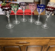 Bohemian Cut to Clear Crystal Clarets. 6 available. Multi-Colored. Vintage.  picture