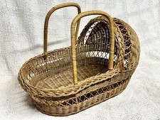 Vintage Wicker Woven Bassinet Cradle Moses Baby Basket w/Handles & Hood Nice picture