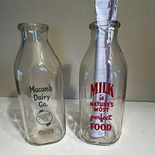 Macomb Dairy Co.Quart Milk Bottles Lot of 2 Macomb IL vintage Rare glass picture