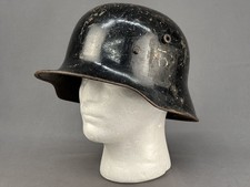 WW1 German M16 Helmet Stahlhelm SI 66, Black, Broken Chinstrap, Minor Damage picture