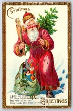 Antique Christmas Santa Toys Tree Embossed Postcard Printed Germany picture