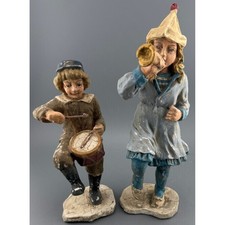 Vintage Composition Civil War Style Drummer Boy & Bugler Figure Pair picture