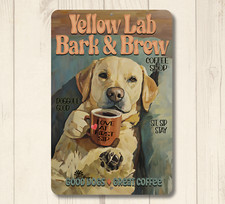 Yellow Lab Dog Coffee Bar Sign Bark Brew kitchen labrador funny metal tin golden picture