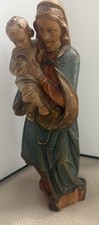 *VINTAGE VIRGIN MARY & BABY JESUS STATUE WOOD CARVED 9 3/4