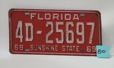 Vintage 1968-69 Florida Sunshine State License Plate 4D-25697 Red Metal ⬇️(B10) picture