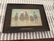 Waiting For Daddy – Tom Browne In Original Wood Carved Frame w/Windmill Detail picture