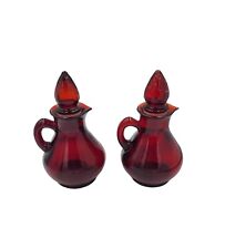 Vintage Pair Avon Cruet Cape Cod Ruby Red Glass Strawberry Top Numbers 5 & 26 picture