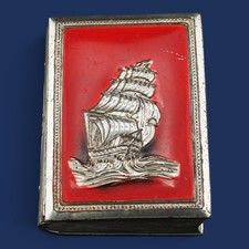 Vintage Made in Occupied Japan Book Cigarette Case Red Enamel Sailing Ship Rose picture