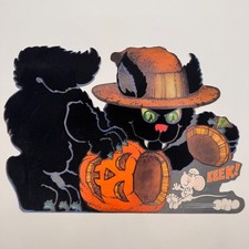 Vintage 1981 Hallmark Halloween Black Cat Flocked Die Cut Wall Decor EEEK Mouse picture