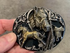 Vtg Siskiyou Buckle Co Williams Oregon 1988 Horse Head, Saddle Glazed EUC picture