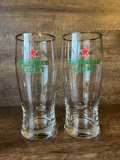 HEINEKEN LIGHT Platinum Trimmed Beer Glasses Star Bottom Rare Man Cave Barware picture