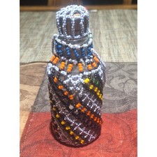 Vintage South African Zulu Style Hand Beaded Glass Bottle Cork Folk Art 5