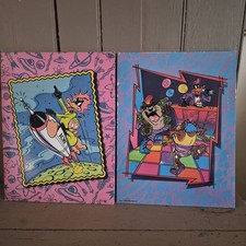 Vintage 1990 Mead Looney Tunes Folders Lot of 2 Space Rocket DJ Taz Daffy 90s picture