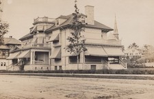 Grand Victorian Mansion RPPC Real Photo Postcard c1910 Houghton Striped Awnings picture