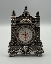 ANTIQUE 1920s Sterling Silver Victorian Miniature Clock w/ Quartz Mov't *WORKS* picture