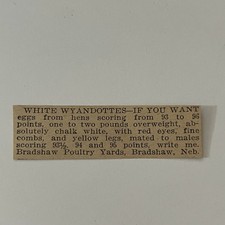Bradshaw Poultry Yards White Wyandottes Bradshaw NE 1911 Ad SAG9-S12 picture
