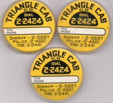 Lot of 3 Original Old Telephone Dial Center Card Caps, Triangle Cab Co. picture
