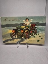 Antique Postcard Loves Greetings Angel Driving Car Clover Germany c1910 picture