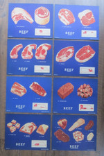 lot (8) Vintage 1940s BUTCHER SHOP CUTS OF BEEF POSTER AD Sign Roasts Steaks pic picture