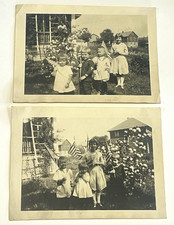 Lot of 2 Vintage 1922 Photos Decoration Day Children American Flags Sailor Suits picture