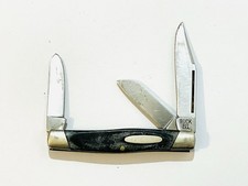 Vintage Buck Stockman 307 USA Black Derlin Handle 3 Blade Pocket Knife picture