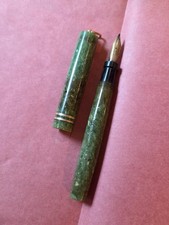 VTG Carters Ink Co Ring Top Fountain Pen w/ Gold Filled Trim & INX Nib GREEN picture