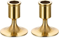 Gold Candlestick Candle Holders for Taper, 2 PCS Gold Brass Color Candle Stick C picture