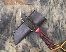 R&A Custom Handmade Knife USA 8670 Carbon Steel Droppoint G-10 Jigged Scale picture