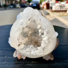1.1LB Natural Amethyst agate geode quartz crystal Hand carved Golden Toad picture