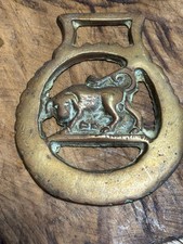 Vintage  Brass Horse Medallion with Bull Figure picture