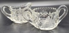Vintage APG Etched Flower Open Sugar Bowl/Creamer Set- Sawtooth Rim picture