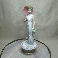 Lladro Garden Classic Woman #7617 Lady Parasol & Dog & Basket of Flowers 9
