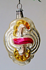 Vintage Blown Glass Outdent SWIRL Dollar Embossed Christmas Ornament Germany picture