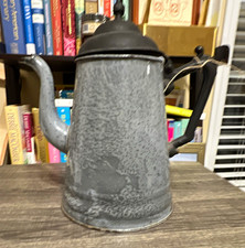 Vintage Gray Swirl Graniteware Enamel Coffee Pot Kettle 2 Qt w/ Lid picture
