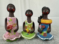 Folk Art Vintage Handmade Clay Flower Girls picture