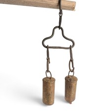 Antique Hand Forged Wrought Iron Double Goat Bell (Wind Chimes) Primitive Sheep picture