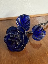 Vintage Ryukyu Glass Cobalt Blue Flower With Wire Stem picture