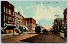 K21/ McAlester Oklahoma Postcard c1910 Choctaw Ave Stores Trolley 148 picture