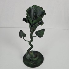 Vintage Wrought Iron Rose Decoration Green Patina Rustic Candle Holder.  picture