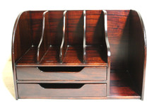 SUPERB VINTAGE MAHOGANY WOOD DESK ORGANIZER MAIL DRAWER MODERN SLOTS OFFICE FILE picture