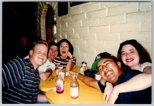 Vtg Color Snapshot Group Young Friends Restaurant Table Drinks 1990s picture