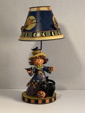Vintage 90s Halloween Witch tea Light lamp. Cat Jack-o-lantern Crow. Unused picture