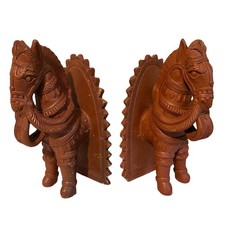 Antique Asian Hand Crafted India Bankura Red Clay Horse Bookends - West Bengal picture
