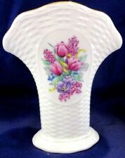 Vase Basket Weave Lenox Ceramic Pink Tulips picture