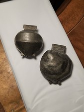 Pair Antique French Pewter Ice Cream Molds Oyster Shell 1739 & Walnut Letang LG picture