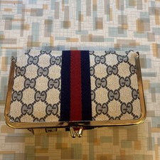 Vintage 1970s Compact Gucci Stripe Makeup Bag W/ Mirror picture