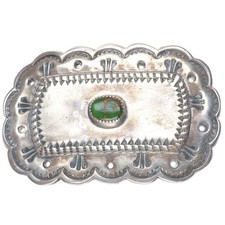 c1940's Navajo Carico Lake turquoise hand stamped sterling silver belt buckle picture