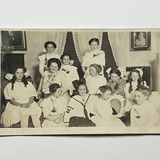 Antique Real Group Photograph Postcard RPPC Adorable Little Girls Bow Smiling picture