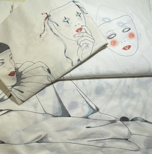 Utica Queen Sheet Set 1970s Joyce Panos Pierrot Mime Stevens Vintage Percale picture