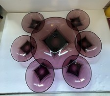 VTG MCM Hazel Atlas Moroccan Amethyst Purple Colony Square Base 7 Bowl Set picture